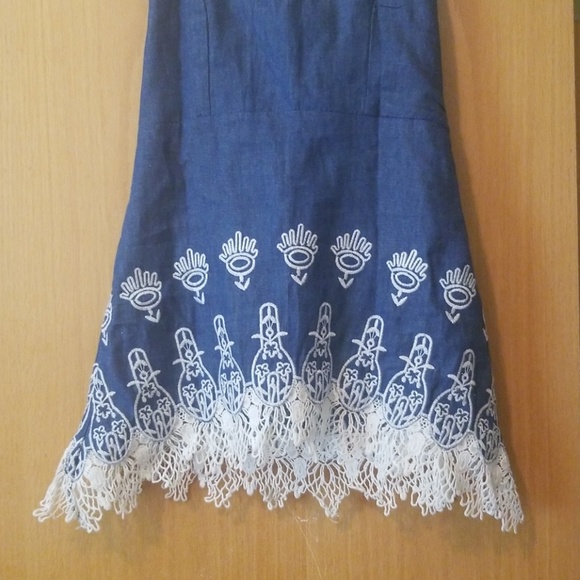 Denim Halter Top With Beautiful Crochet Detail - Picture 4 of 8